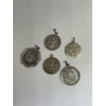 FIVE SILVER ST CHRISTOPHER PENDANTS