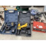 AN ASSORTMENT OF TOOLS TO INCLUDE FIVE BATTERY DRILLS, A CAR POLISHER AND A BATTERY CHARGER ETC