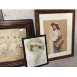 SEVEN FRAMED PRINTS OF PERIOD LADIES