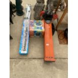 AN ASSORTMENT OF ITEMS TO INCLUDE A FLYMO LEAF BLOWER, ROOF BARS AND A CAR POLISHER ETC