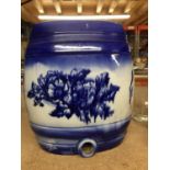 A BLUE AND WHITE PATTERN CERAMIC DISPENSER BARREL H: 31CM