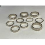 TEN WHITE METAL RINGS TESTED AS SILVER