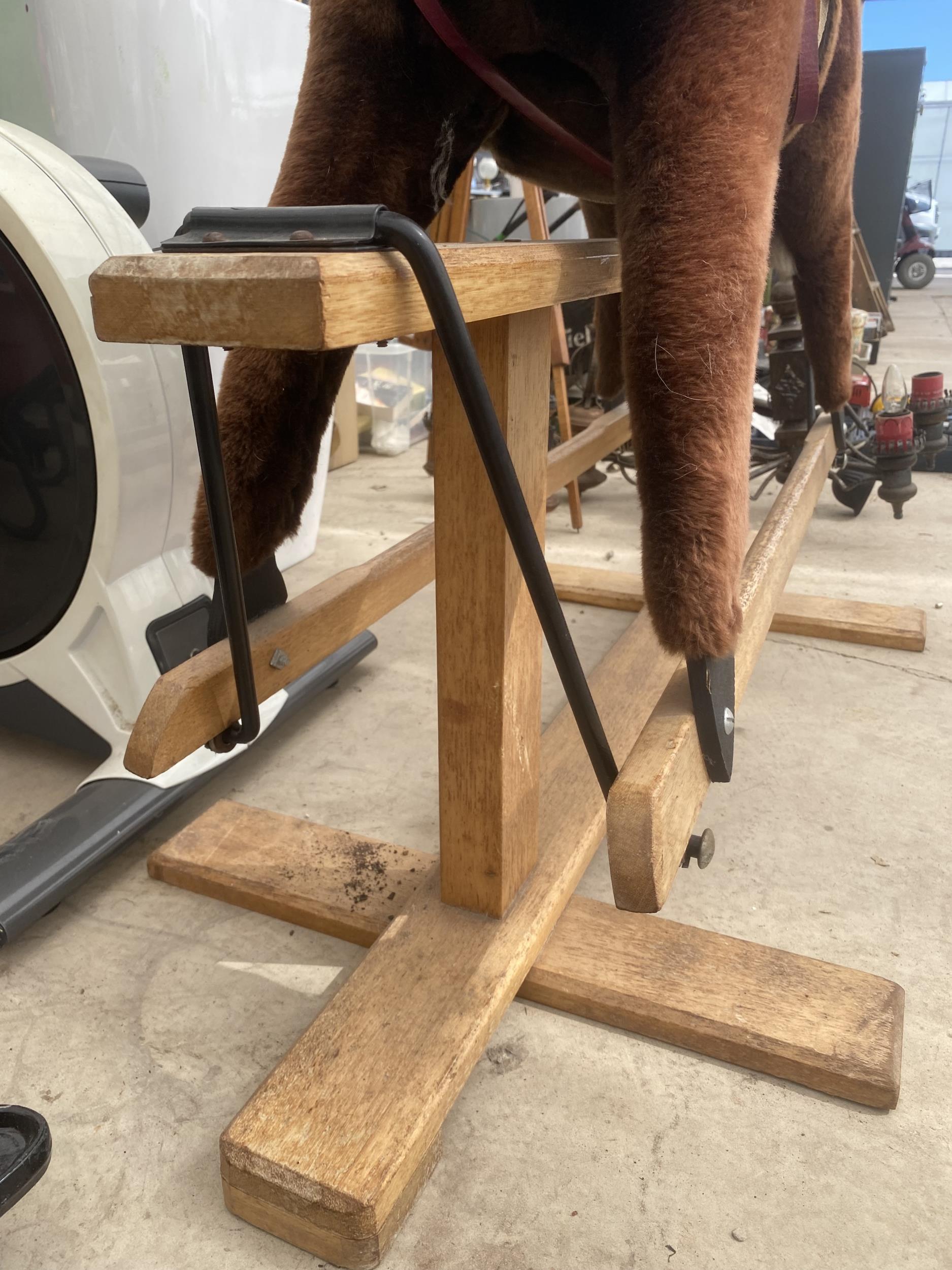 A PLUSH CHILDRENS ROCKING HORSE WITH WOODEN FRAME - Image 5 of 7