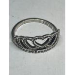 A MARKED SILVER HEART DESIGN RING IN A PRESENTATION BOX