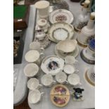 A QUANTITY OF CHINA AND CERAMIC ITEMS TO INCLUDE CHINA CUPS AND SAUCERS, PLATES, AN URN SHAPED