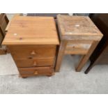 A HARDWOOD BEDSIDE CHEST AND PINE CHEST
