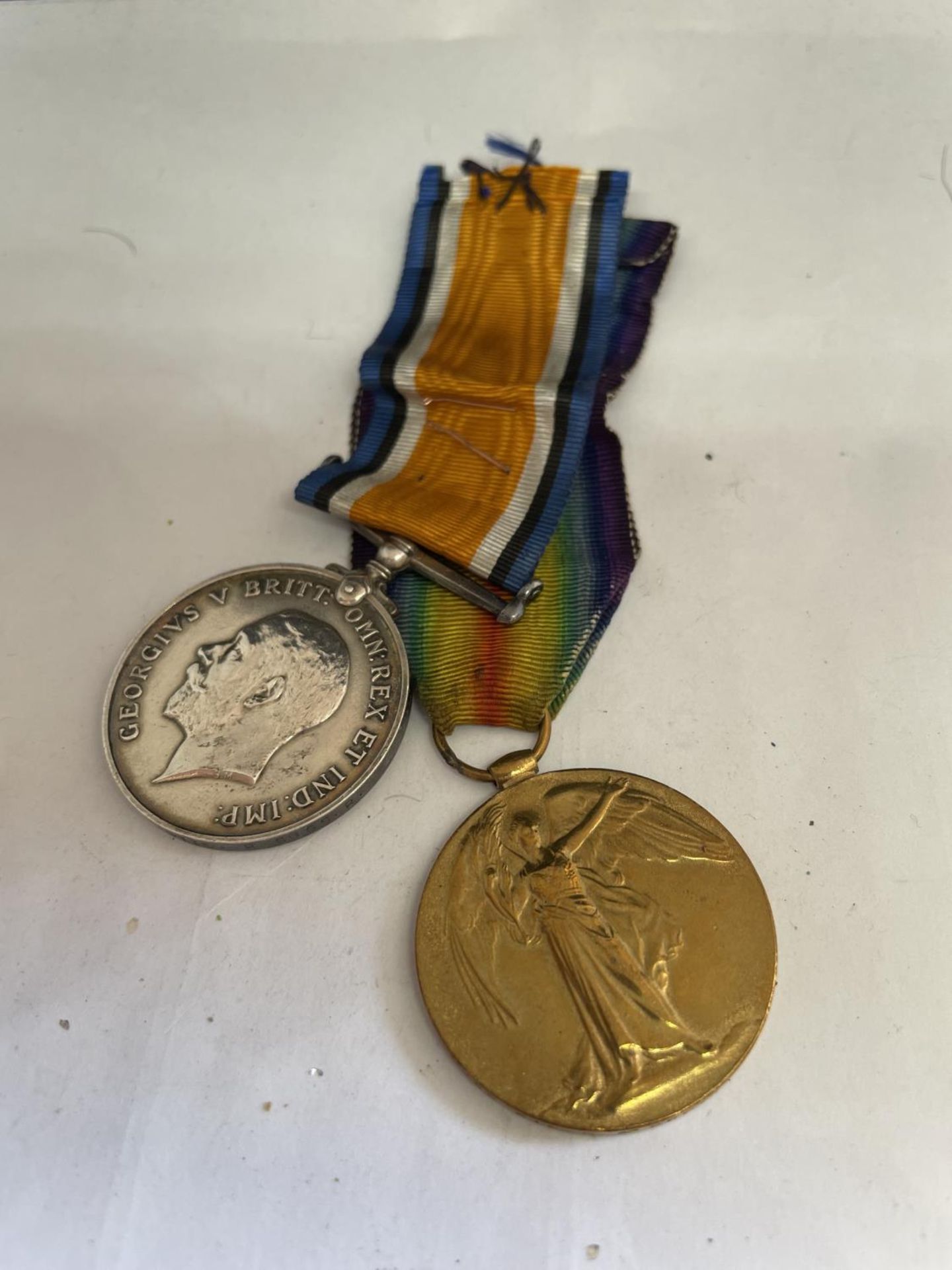 TWO WW1 MEDALS - ENGRAVED PTE G A CHRISTIE