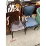 A MODERN WHEELBACK ELBOW CHAIR AND VICTORIAN DINING CHAIR