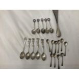 TWENTY MARKED SILVER SPOONS MAINLY GOLF RELATED AND A SILVER HANDLED SHOE HORN