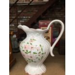A LARGE WASH JUG WITH FLORAL DECORATION HEIGHT 33CM