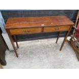 A 19TH CENTURY MAHOGANY THREE DRAWER SIDE-TABLE, 42" WIDE, BY ARTHUR BRETT & SONS, ORIGINAL PRICE £