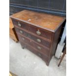 A GEORGE III OAK CHEST OF TWO SHORT AND THREE LONG DRAWERS BEARING CARVED JAMES & LINDSEY CREST, 39"