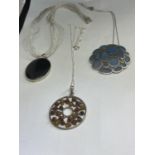 THREE MARKED SILVER NECKLACES WITH LARGE PENDANTS