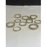 TEN WHITE METAL RINGS TESTED AS SILVER