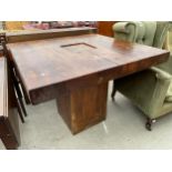 A MODERN HARDWOOD DINING TABLE BEARING 'REID' BRASS LABEL, 40" SQUARE