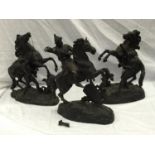 A PAIR OF MARLEY HORSES AND A SAMURAI RIDING A KISOUMA HORSE H: 40CM ARM A/F