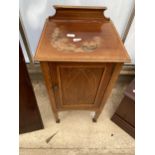 AN EDWARDIAN MAHOGANY AND INLAID POT CUPBOARD