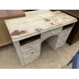 A PAINTED PINE VICTORIAN TWIN-PEDESTAL DESK, 48X21.5", LACKING TWO DRAWERS