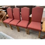 FOUR MODERN DINING CHAIRS ON OAK LEGS