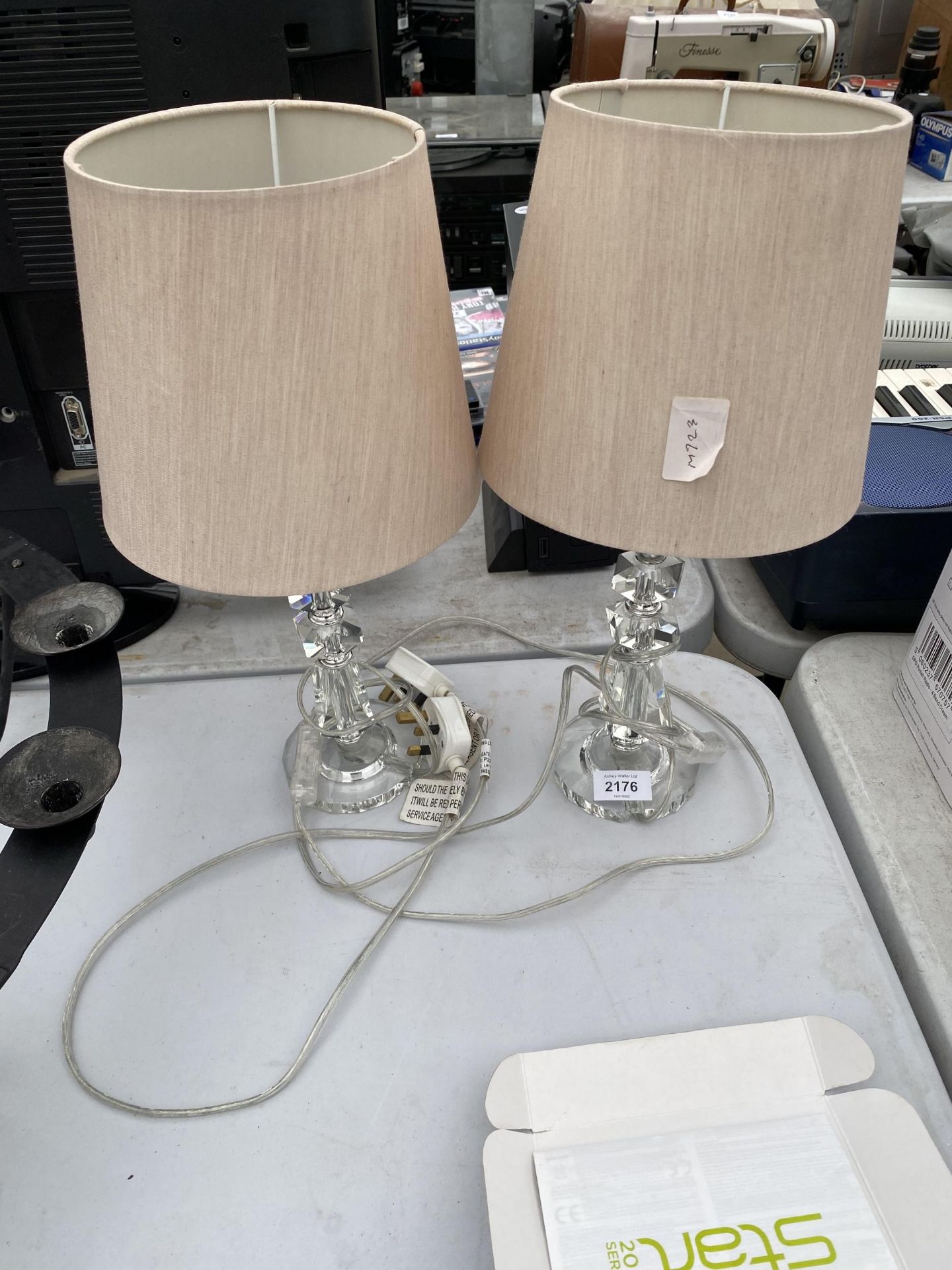 TWO GLASS TABLE LAMPS