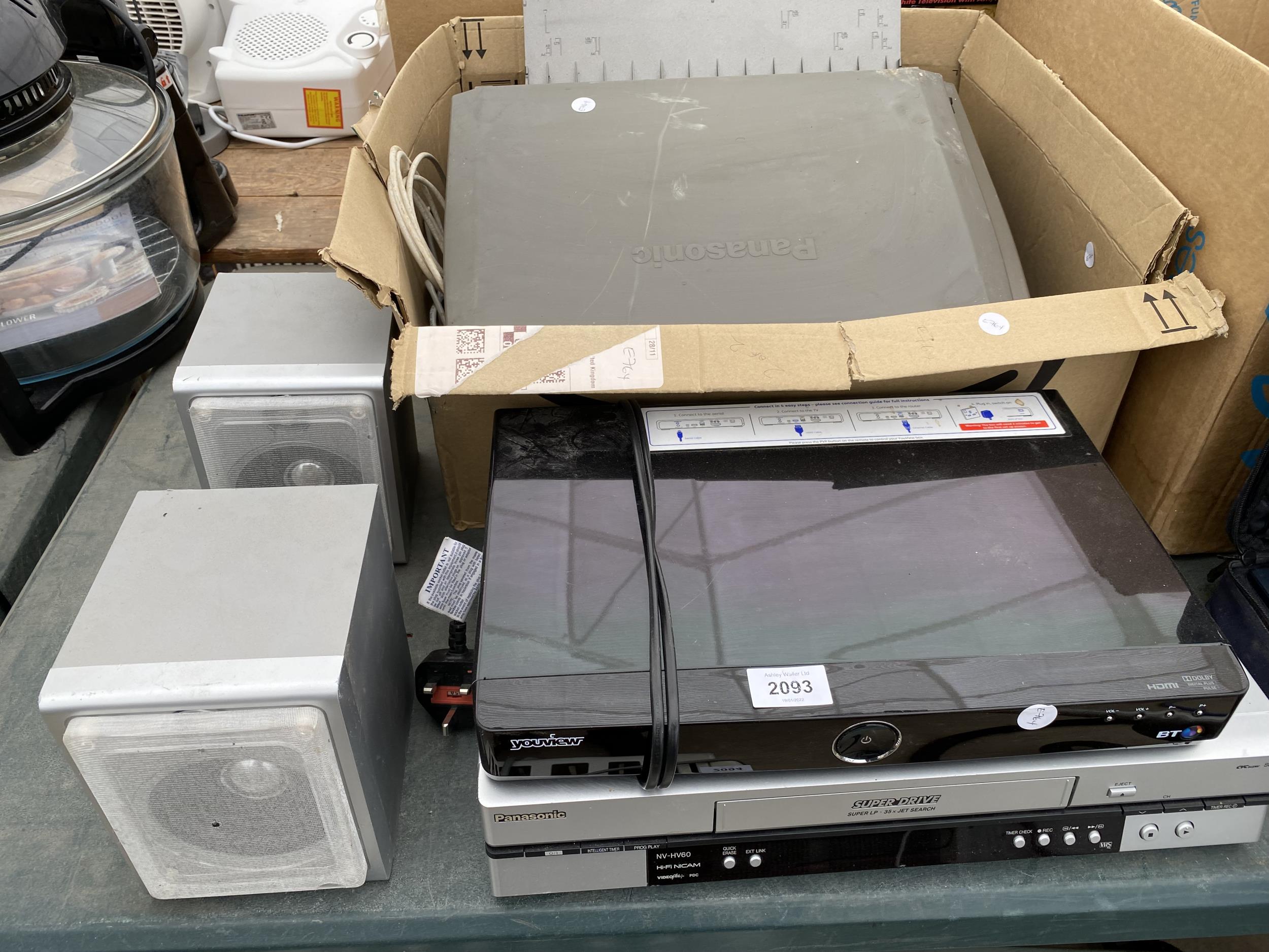 AN ASSORTMENT OF ITEMS TO INCLUDE A PANASONIC TYPEWRITER, A PANASONIC VHS PLAYER AND A YOUVIEW BOX