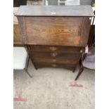 AN EARLY 20TH CENTURY OAK FALL FRONT BUREAU WITH THREE DRAWERS TO THE BASE, 31" WIDE