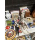 A LARGE ASSORTMENT OF ITEMS TO INCLUDE MARBLES, A TANKARD AND A WOODEN KEY BOX ETC