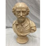 A LARGE BUST OF SHAKESPEARE H: 53CM