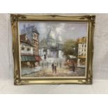 AN OIL ON BOARD OF A CITY VIEW BY FRENCH ARTIST PAUL RENARD IN A GOLD GILT ORNATE FRAME INCLUDING