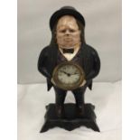 A VERY HEAVY CAST IRON JOHN BULL BLINKING EYE CLOCK H: 40CM - FOR SPARES OR REPAIRS