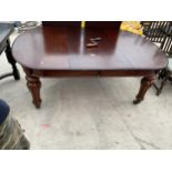 A VICTORIAN MAHOGANY WIND-OUT DINING TABLE, 48X48", WITH THREE LEAVES 24" EACH, I.E. 48X12" FULLY