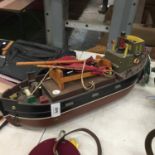 A VINTAGE MODEL BOAT WITH SAIL LENGTH 45CM
