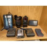 AN ASSORTMENT OF ITEMS TO INCLUDE A CAMERA FLASH, A LENS MUG AND HAND HELD TAPE RECORDERS ETC