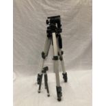 A LARGE 'SLIK 88N' ADJUSTABLE TRIPOD COMPLETE WITH SPIRIT LEVEL PLUS A SMALLER TRIPOD