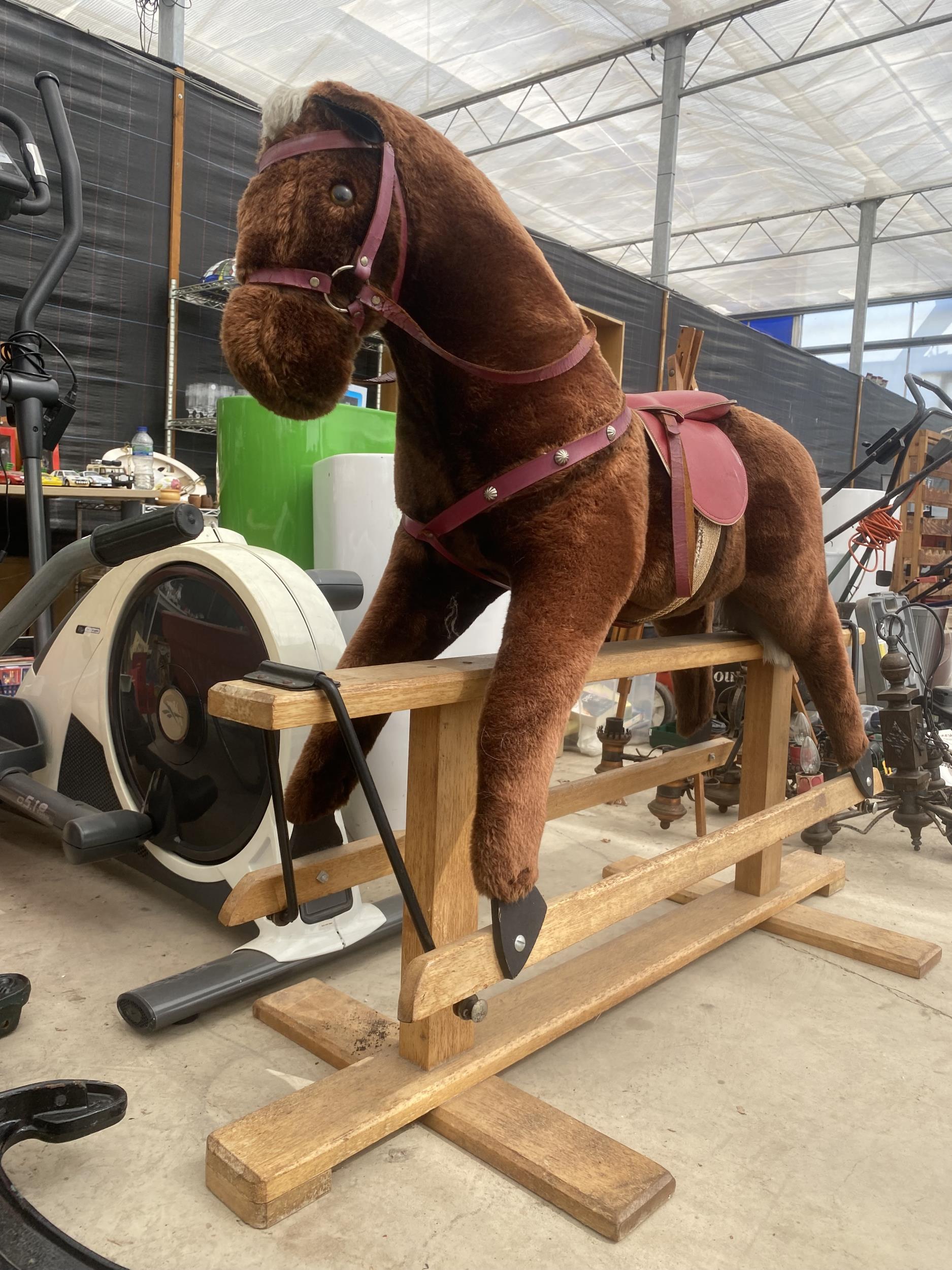 A PLUSH CHILDRENS ROCKING HORSE WITH WOODEN FRAME - Image 2 of 7