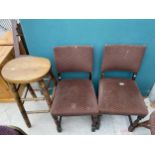 A PAIR OF DINING CHAIRS AND VICTORIAN STYLE STOOL