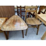 A RETRO 'F.D.WELTERS LTD' PEAR SHAPED COFFEE TABLE AND CHILDS CHAIR