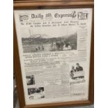 A FRAMED PRINT OF THE FRONT PAGE OF THE DAILY EXPRESS, MONDAY, OCTOBER 6, 1930, WITH THE HEADLINE