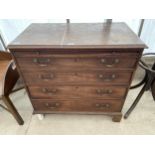 A 19TH CENTURY MAHOGANY CHEST OF FOUR GRADUATED DRAWERS WITH SLIDE, 35.5" WIDE