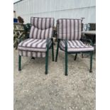 TWO METAL GARDEN CHAIRS WITH CUSHIONS