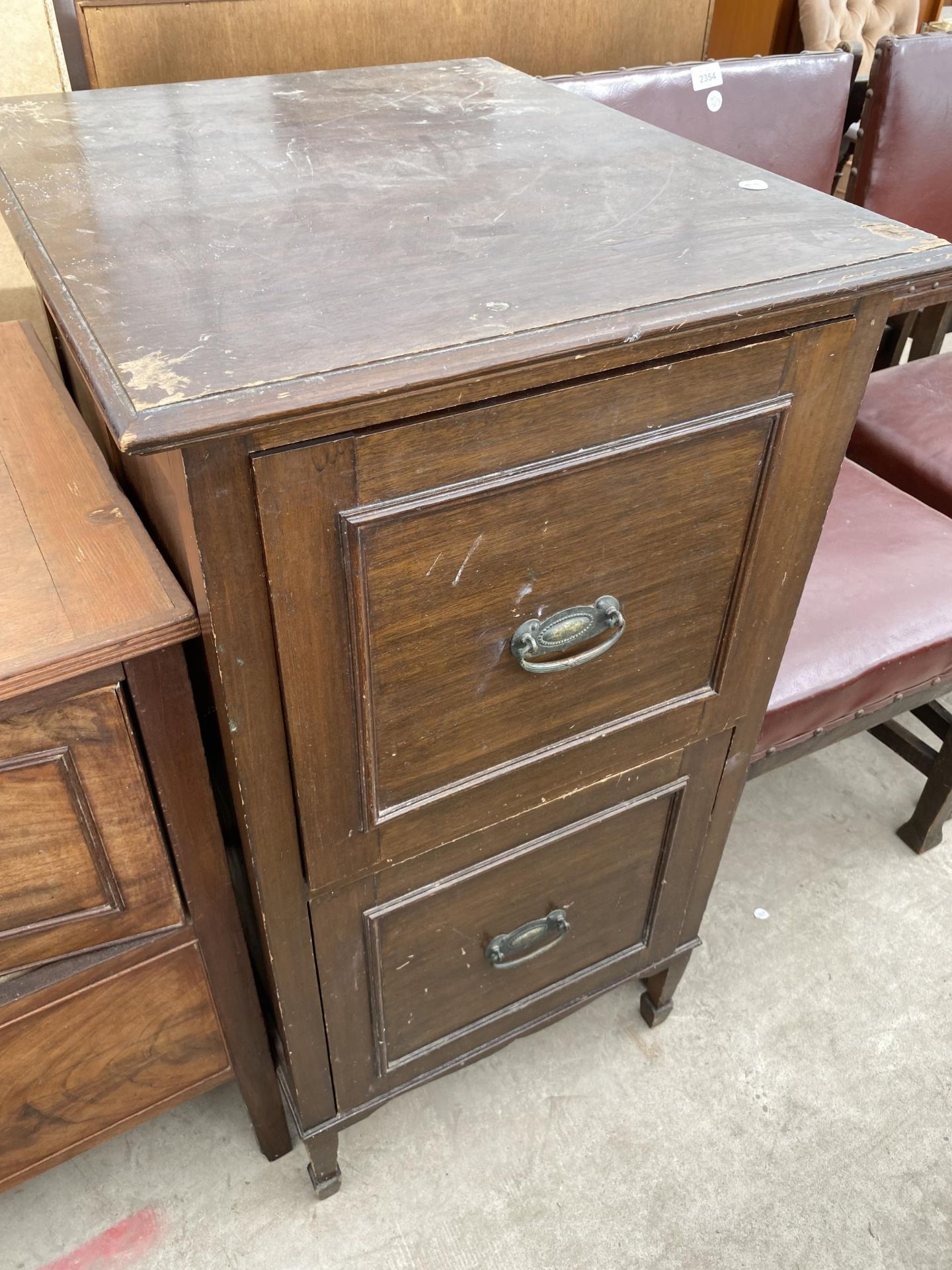 AN EDWARDIAN TWO DRAWER FILING CABINET AND VICTORIAN COMMODE - Image 3 of 6