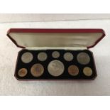 A 1953 CORONATION SET OF TEN COINS COMPLETE IN RED PLUSH FITTING CASE