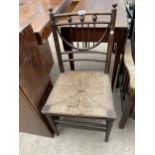 AN ARTS & CRAFTS SINGLE BEDROOM CHAIR WITH RUSH SEAT