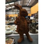 A CAST IRON MR RABBIT FIGURE WITH RUSTIC FINISH H: 43CM