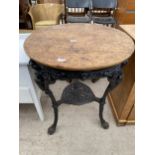 A CAST IRON BRITANNIA PUB TABLE, 24" DIAMETER