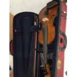 A SMALL CASED VIOLIN THE STENTOR STUDENT II FROM THE STENTOR MUSIC CO LTD WITH WOOD BOW