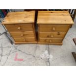 A PAIR OF MODERN PINE THREE DRAWER BEDROOM CHESTS