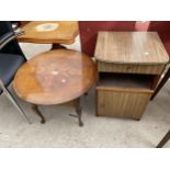 A MID 20TH CENTURY 21" DIAMETER SEWING BOX/TABLE AND BEDSIDE LOCKER