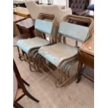 TEN TUBULAR METAL FRAMED AND BENTWOOD STACKING CHAIRS