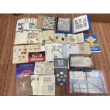 A LARGE MIXED LOT OF STAMPS IN BLUE CRATE WITH DIVERSE CONTENTS TO INCLUDE ALBUM LEAVES, CHARLES AND